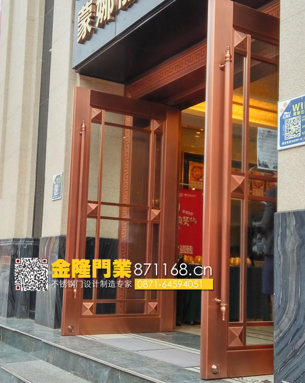 云南昆明不锈钢洒店商铺大门、昆明不锈钢地弹簧门、昆明不锈钢推拉门